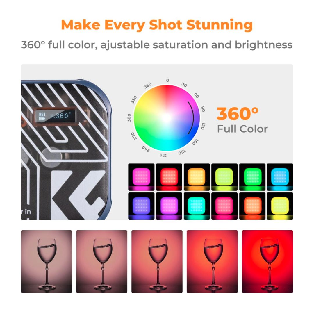 K&F Concept RGB Video Light, 21 Light Effects, 2500K-9900K, 2000mAh Vlogging (Plavi) KF34.036V2 - 3